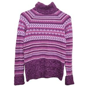 Columbia Winter Worn Fair Isle Turtleneck‎ Sweater Purple Pink Wool Blend Small